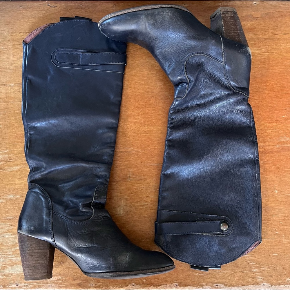 Blue Leather Knee-High Boots— Size 39.5